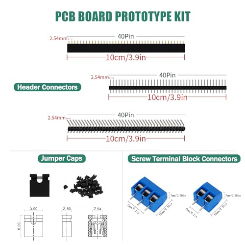 QLOUNI 147-Piece PCB Circuit Board Prototype Kit - Double-Sided Perf Boards in 6 Sizes (Large, Medium, Small), Compatible with Arduino, Includes 40-Pin 2.54mm Male and Female Headers