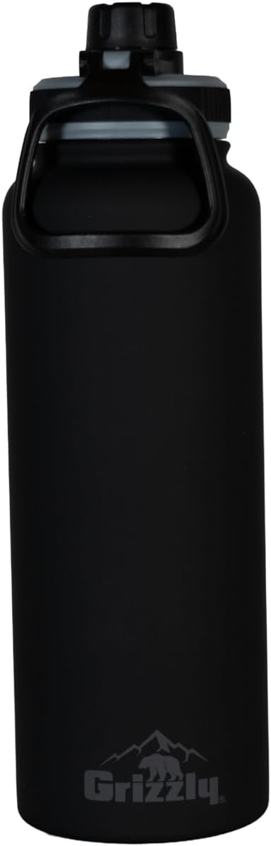 Grizzly Big Swig 40oz Water Bottle | Vacuum Insulated | Leak Resistant Lid | Stainless Steel | For Gym Hiking Beach Sports Camping | Blackout