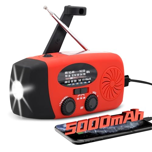 Rádio meteorológico de emergência de 18500 mWh/5000 mAh, rádio solar iRonsnow NOAA/FM/AM, rádio de s
