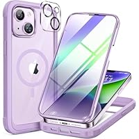 Miracase Magnetic Case for iPhone 14 Case 6.1-Inch, Full Body Bumper Clear Back Cover Compatible with MagSafe and Built-in 9H Tempered Glass Screen Protector + Camera Lens Protector (Lilac Purple)
