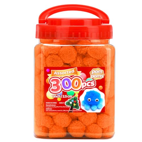 Image of Iooleem Orange Pom Poms, 300pcs 1inch, Pom Poms for Arts and Crafts, Pom Pom Balls, Craft Pom Poms.