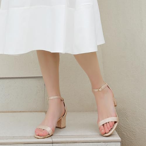 Image of Ankis Nude Silver Black Heels Women's Open Toe Ankle Strap Block Chunky Low Heeled Sandal Comfortable Office Wedding Dress Pump Shoes Standard Size 2.25 Inches Heel Design