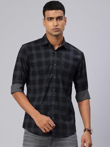 Image of Majestic Man Comfort Slim Fit Cotton Blend Checked Casual Shirt