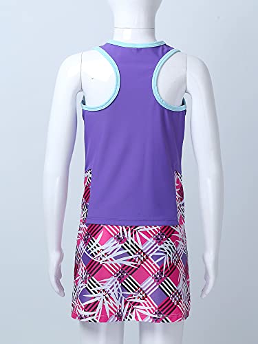 Yeahdor Kids Girls 2 Pieces Tennis Golf Dress Set With Shorts Racerback Tank Tops And Tennis Skirt Skorts Tracksuit Set Purple 10 #TOP3