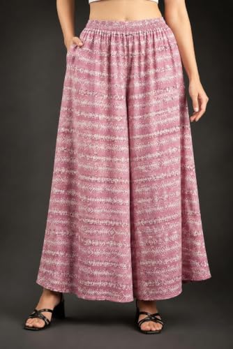 Image of Women Printed Palazzo Pants Combo Pack of 2, Comfortable Elastic Waist Lounge Pants for Women | Relaxed Fit, Loose Fitting Wide Leg Palazzo Pants, Casual Bottom (Available in S to 3XL Size)
