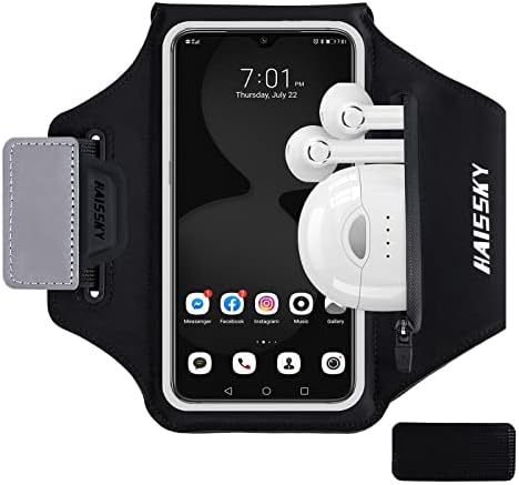 HAISSKY Running Armband with Earbuds Bag Sports Phone Armband for iPhone 14 Pro/13 Pro/12/12 Pro/11/11 Pro/XS/XR/X/8 Plus Sports Phone Holder Case with Anti-Fall Buckle for Phones Up to 6.4"