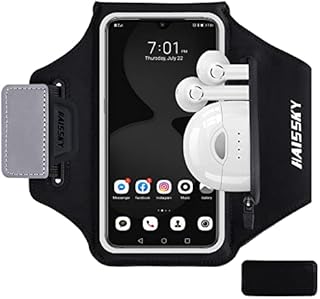 HAISSKY Running Armband with Earbuds Bag Sports Phone Armband for iPhone 14 Pro/13 Pro/12/12 Pro/11/11 Pro/XS/XR/X/8 Plus Sports Phone Holder Case with Anti-Fall Buckle for Phones Up to 6.4"