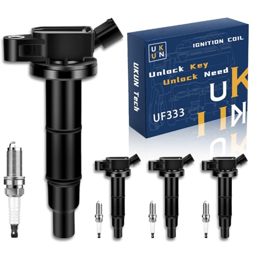 4PCS UF333 Ignition Coil with Iridium spark plug 7092 for Toyota Camry Corolla RAV4 Highlander Matrix Solara Scion tC xB Pontiac Vibe Lexus HS250h 1.8L 2.4L Replacement 90919-02244 by UKUN - Used condition - US$39.47
