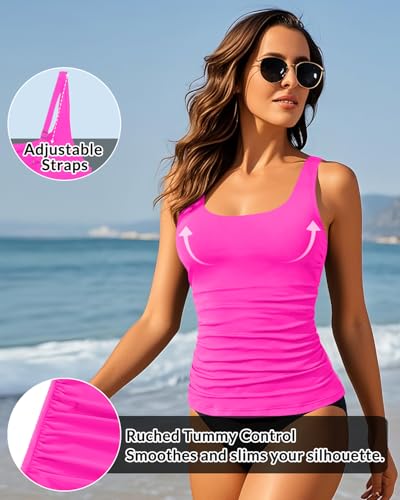 Image of Aqua Eve Tankini Tops for Women Swimwear Top Only Tummy Control Bathing Suit Top No Bottom (Available in Plus)