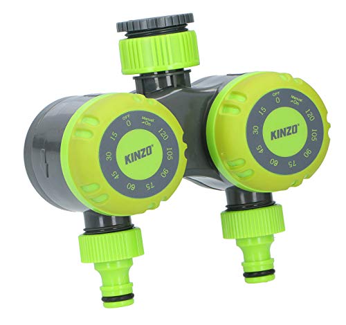 Bewässerungsuhr mechanisch 2-Fach Bewässerungstimer, Garten Wasserhahn Wassertimer, automatische Abschaltfunktion, Bewässerungsdauer 15, 30, 45, 60, 90, 105 oder 120 Minuten