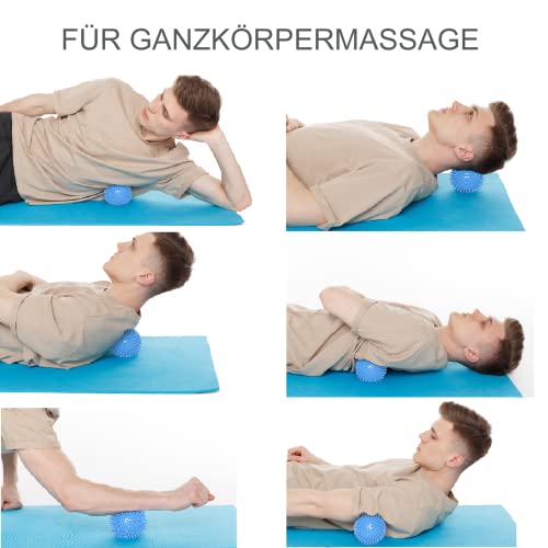 Igelball Massageball Hart. Massage Ball mit Noppen Stachelball für Fuss Hand Rücken Muskelmassage. Für Plantarfasziitis Muskelregeneration Myofasziale Entspannung Schmerzlinderung. (Blau/2er Set)