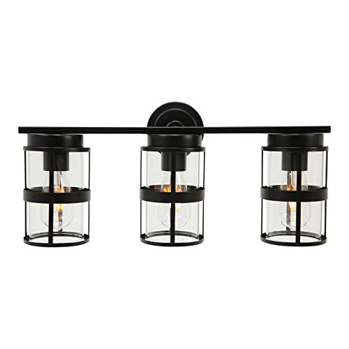 ELUZE Bath Vanity Light ,3 Light Farmhouse Bathroom Lights .Black Metal with Clear Glass Shade Wall Sconce Lighting Fixtures for Bathroom Kitchen Hallway Dressing Table.