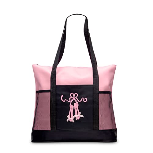GLOBAL FBA INC Embroidered Dance Ballet Slippers Tote Bag, Kids Travel Bag, Dance Accessories For Girls and Teens