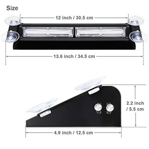 Aluminum Amber LED Hazard Warning Strobe Dash Lights for Cars Truck SUV POV with Suction Cups, WOWTOU 24W 9 Flash Patterns Vehicle Interior Front Windshield Rear Window Deck Emergency Safety Lighting