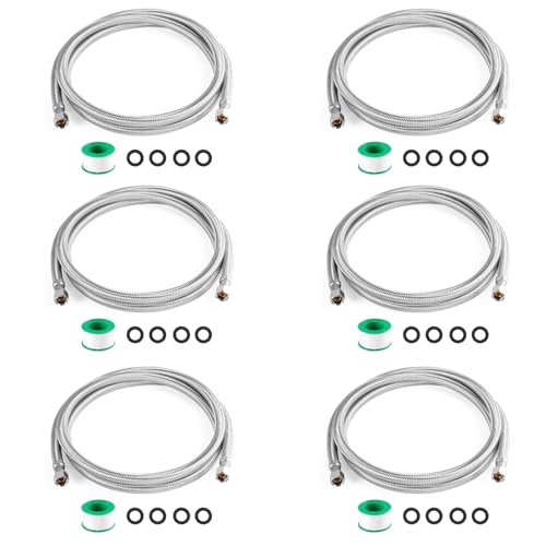 Image of Refrigerator Water Line 5ft 6 Pack inchby inchStainless Steel Braided | Ice Maker Hose Burst Proof Water Supply Line,Food Grade PVC Inner Tube Fits All Refrigerator Ice Makers