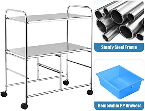 GiantexUK Storage Trolley with 4 Drawers, 3 Tier Rolling Cart with Lockable Wheels, Utility Storage Organizer for Bathroom, Kitchen, Living Room, Balcony and Entryway (Blue + Green)