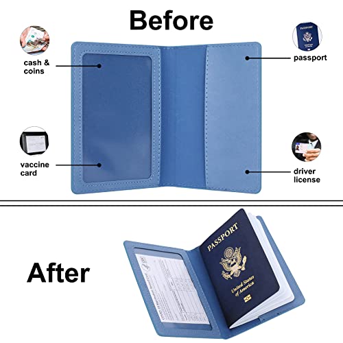 Labato Passport And Vaccine Card Holder Combo, Vaccine Passport Holders Passport Cover With Vaccine Card Protector, Upgraded Travel Passport Wallet Organizer Pu Leather Case For Women Men, Light Blue #TOP4