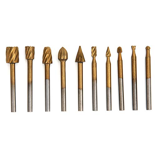 Respicefinem 10pcs Plated High Speed Steel Rotary Burr Woodworking Engraving Cutter Electric Grinder Accessories Ideal For Processing Wood Aluminum Plastic Suitable For Engraving