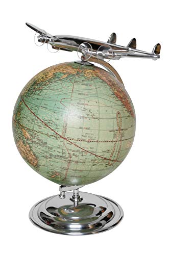 GLOBE WITH AIRPLANE ART - DECO - ANTIQUE - LOOK MODEL PLANE EARTH WORLD GLOBE DECO + BRILLIBRUM FLYER