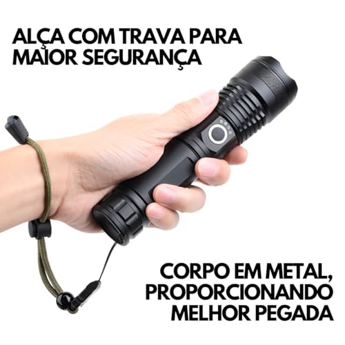 Lanterna Tática Militar Lanterna Recarregável via USB Com Longo Alcance e Foco Ajustável Resistente