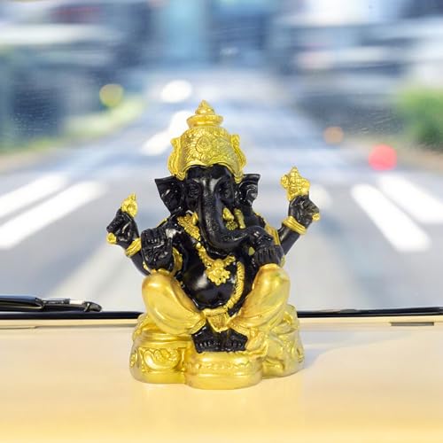 Divine Lord Ganesha Idol Dashboard Showpiece | 5-Inch Auspicious Statue for Car, Home Temple, Living Room Decor | Black & Gold (Black-Gold) — photo — 5 of 9