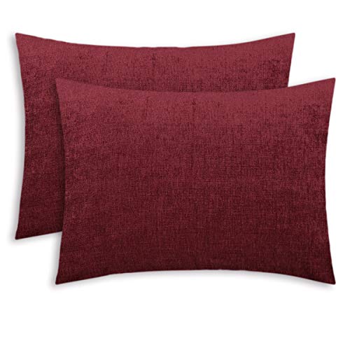 Calitime Cozy Standard Pillow Shams Cases For Bed Bedding Decoration Solid Dyed Soft Chenille 20 X 26 Inches Pack Of 2 Burgundy #TOP2