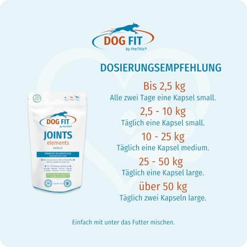 DOG FIT by PreThis® Joints Elements für Hunde I Mit Glucosamin, Chondroitin, MSM & Kollagen I Ohne künstliche Zusätze (medium 10-25 kg)