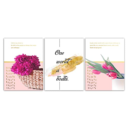 Goudfolie Tekst En Roze Bloem Illustratie Decoratie 3 Schilderijen Wall Art Foto Canvas Wall Art Print Op Canvas Canvas Schilderij Voor Thuis Moderne Decoratie Stuk Woonkamer Hotel Decoratie Schild