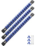 ALOANES 3PC ABS Socket Organizer, Socket Rails Fit 3/8 inch Drive, Heavy Duty Socket Holders Hold up to 45 Sockets, for Toolbox Drawer and Case(Blue)