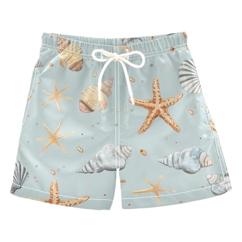 Small Starfish and Shells Light Blue Boy Beach Shorts Teens Bathing Suit Lightweight with Pocket Beach Swimming 2T