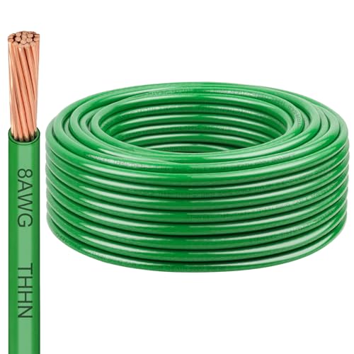 Image of 8 AWG THHN Stranded Bare Copper Wire 100FT Green Grounding Wire, Electrical Wire, 600V Rated Building Wire, Ideal for Panel Wiring, Grounding, Lighting Circuits, Control Systems