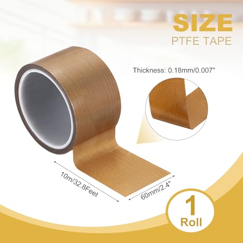 Image of PATIKIL High Temperature PTFE Tape 2-3 /8 Inch x 33 Feet, PTFE Coated Fiberglass Adhesive Tape for Vacuum Sealer Machines Hand-Impulse Sealers Insulation, Brown