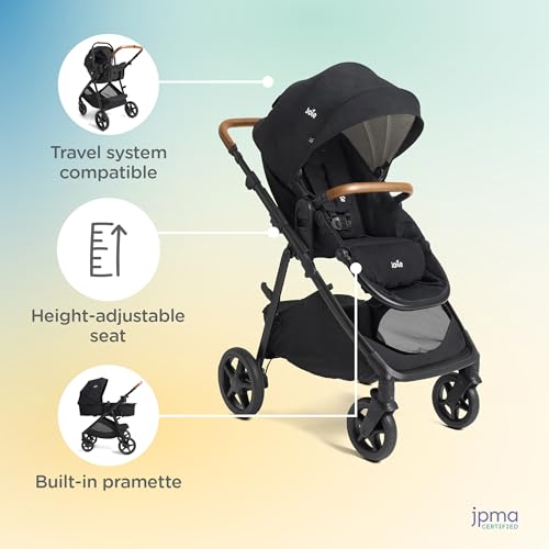 Image of Joie Ginger 4-in-1 Convertible Pramette and Stroller, Height Adjustable seat, All-Wheel Suspension, Extra Storage - for Newborns and Toddlers (Evergreen)