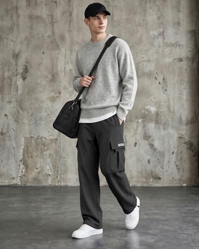 Image of Men's Cargo Sweatpants Casual Fleece Joggers Loose Fit Open Bottom Athletic Pants for Men with Pockets