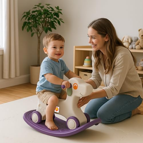 Image of OK PLAY 3 in 1 Puppy Rocker Combo for Kids | Push On Ride On | Balancing Board | Backrest | Easy Grip | Anti Skid | Four Wheel | Indoors and Outdoors Games | Light-Weight | Purple & Ivory
