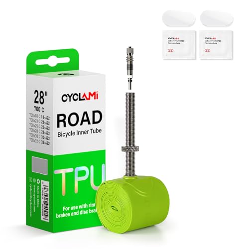 CYCLAMI 1/2/4 pieces TPU Inner Tube for Road Bikes with Removable Valve Core 38g bicycle inner tube for 700C x 18/23/25/28/30/32C Presta valve:45/60/80mm (1 inner tube-FV:60MM)