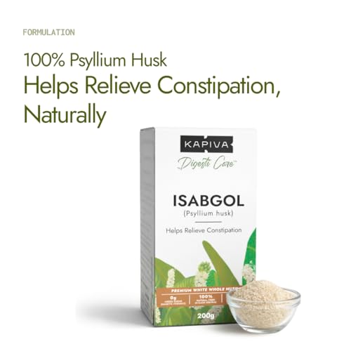 Image of Kapiva Isabgol (Psyllium Husk) - 200g | Premium White Whole Husk | Relieves Constipation, Reduces Bloating & Supports Gut Health | 70% Soluble Fibre | 0g Added Sugar | Diabetic Friendly