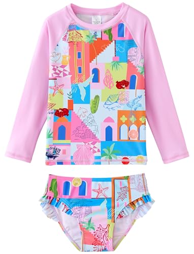 Image of UMELOK Toddler and Little Girls Rash Guard Sets with Bikini Bottoms Swimwear