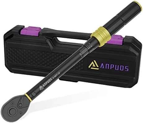 ANPUDS 3/8-Inch Drive Click Torque Wrench, 5-45 Ft-Lb/6.8-61 Nm, Dual-Direction Torque Wrench, Lightweight Aluminum 72-Tooth Dual Range Scales Torque Wrench for Bike, Motorcycle, Car Spark