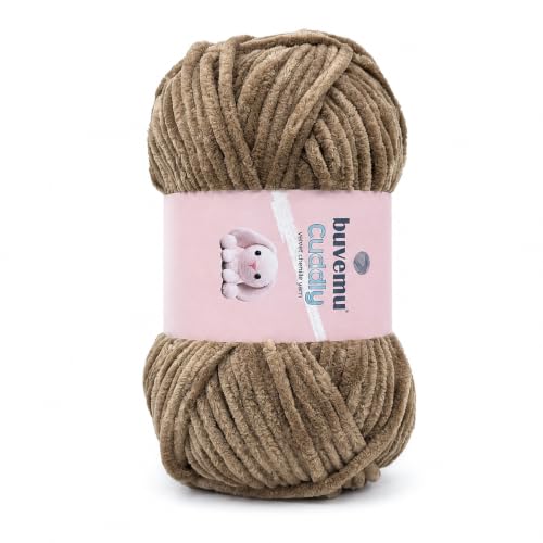 Image of Cuddly Velvet Chenille Yarn, Super Soft Bulky, Beige Taupe