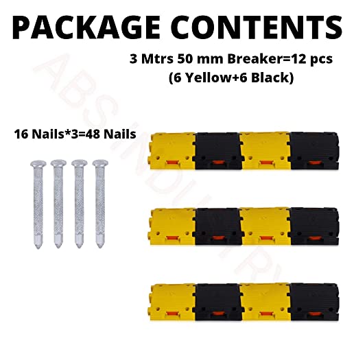 Image of ABS INDUSTRY Safety Speed Breaker 50mm PVC Road Hump Pack of 3 Meters (6 Black and 6 Yellow Breakers)