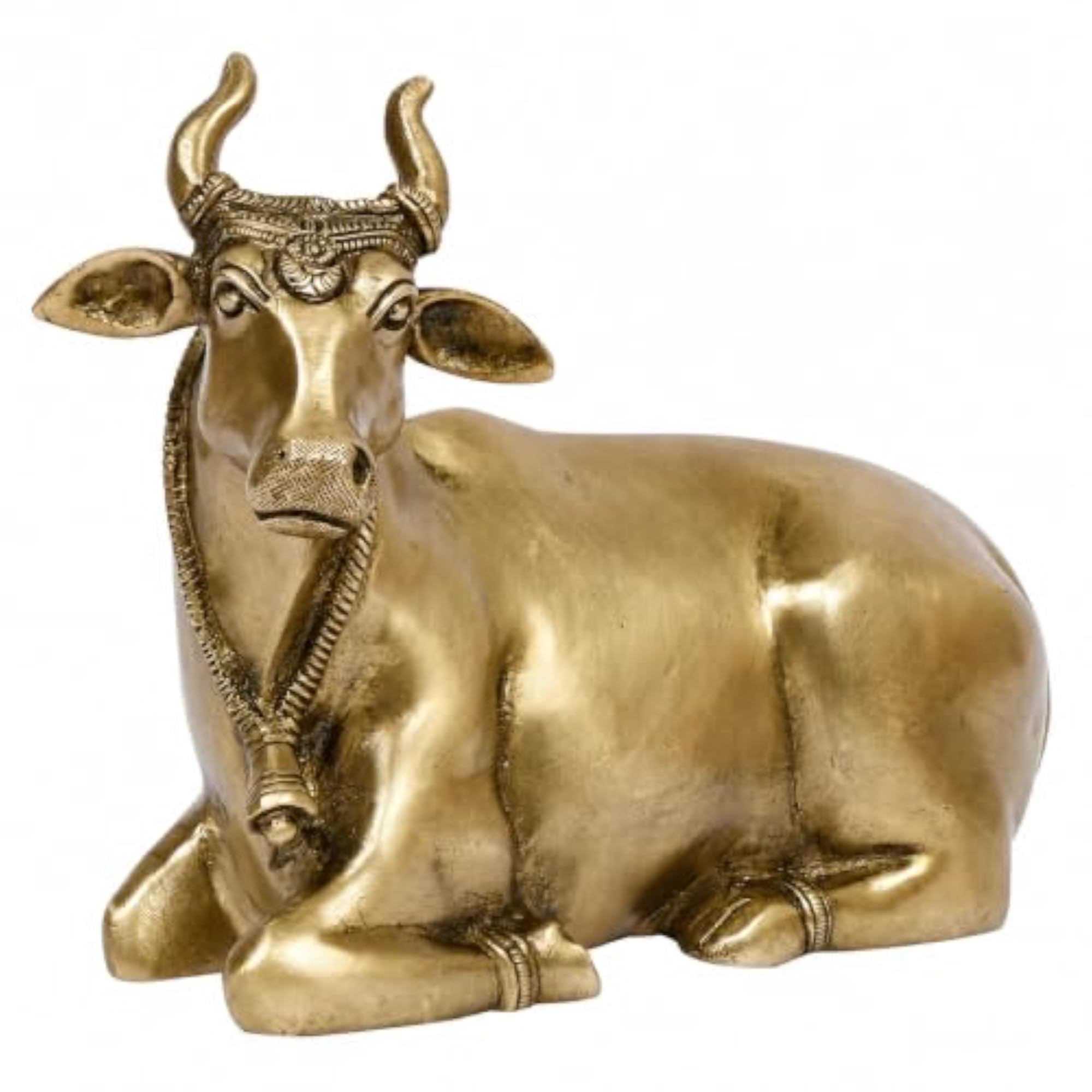Brass Sitting Nandi Cow Statue, Home Decoration
