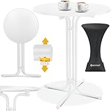 KESSER® Gastro Stehtisch klappbar Bistrotisch | Pulverbeschichtete Edelstahlplatte | höhenverstellbare Füße | Partytisch Tisch Ø 70cm | In- & Outdoor | Empfangstisch inkl. Husse | Klapptisch Weiß