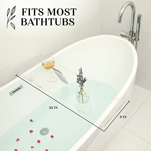 Rebecca Luxurious Bath, 32" Clear Bathtub Tray Caddy Tub Shelf - Spa Board Luxury Bathroom Bath Tub Table - Waterproof Acrylic Tub Caddy Fits Across Bathtubs - Book Rack, Ipad And Wine Glass Holder #TOP1