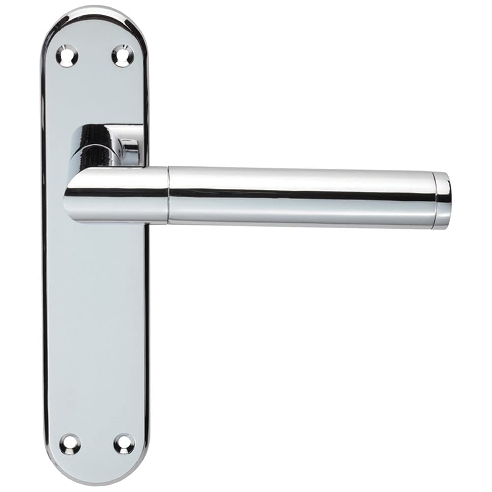 - Round Bar Lever On Latch Backplate Door Handle 180 X 40mm Polished Chrome