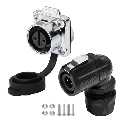 CNLINKO LP12 90° 2 Pin Circular Connector, IP68 Waterproof Quick Connect Right Angle Plug Panel Mount Flange Socket, for Industrial Outdoor Equipment Electrical Aviation Connector