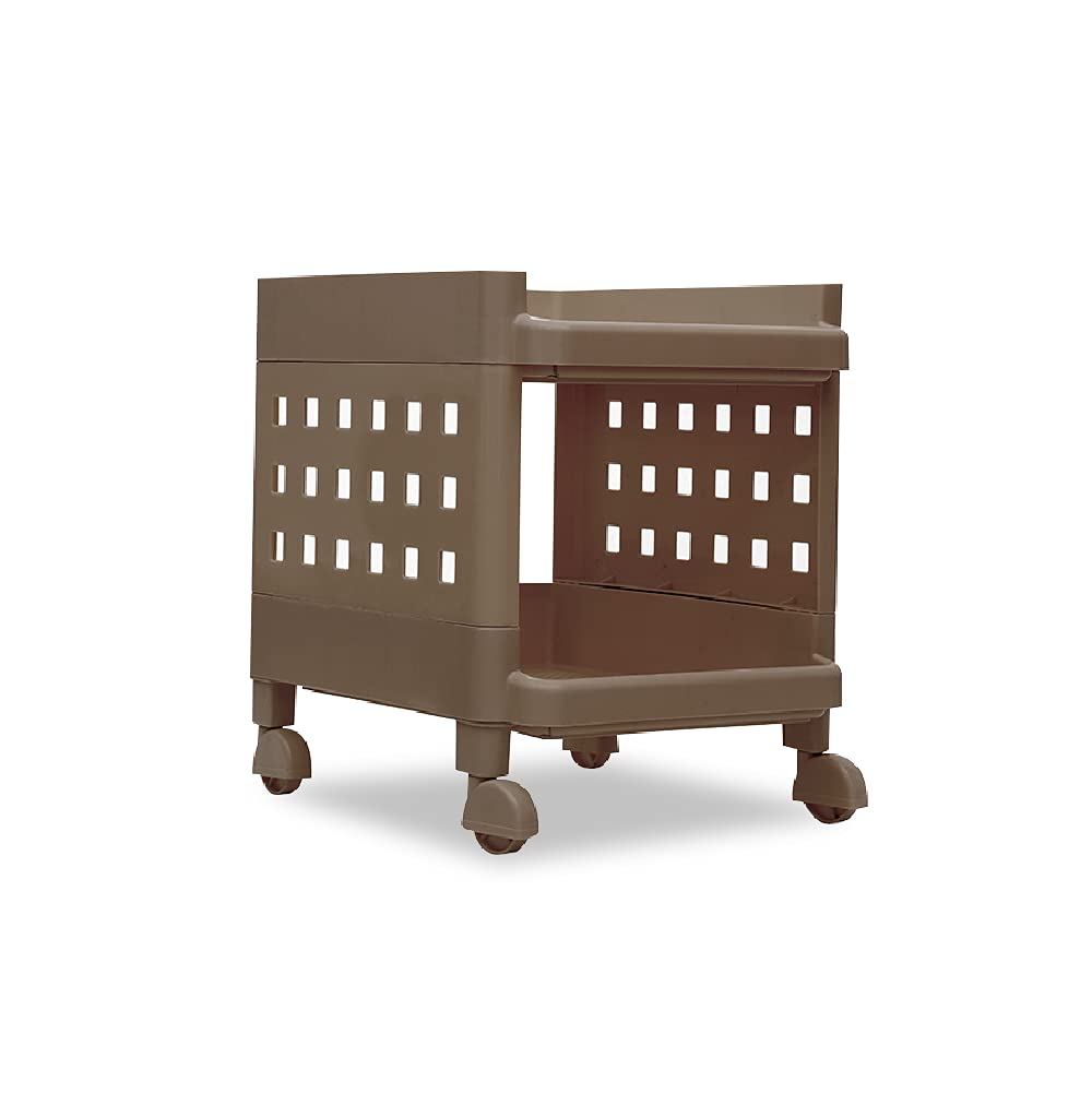 Selvel Multi Purpose Plastic Rack 2 Shelfs 2-Layers Fruits Vegetable Storage Household Office Stand Unbreakable Plastic (2 Rack, Bucket Brown) Unbreakable & Durable Design, Space-Saving Utility Stand