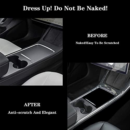 OUBOLUN Center Console Gear Panel Frame Decoration, ABS Imitation Carbon Fiber Inner Protection Trim, Car Interior Accessory Compatible with Tesla Model Y 2021 and Up by OUBOLUN - Image 7