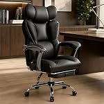 Fizzin PU Executive Office Chair, Big and Tall Ergonomic Office Chair with Footrest, Flip-Up Back Built-in Dynamic Airbag Lumbar Support and Interlocking Armrests (Black)