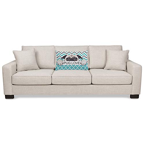 Ekobla Throw Pillow Cover Pug Love Quote Animal Funny Dog Cute Puppy Cool Pet Chevron Geometric Trellis Decor Lumbar Pillow Case Cushion For Sofa Couch Bed Standard Queen Size 20X30 Inch #TOP2